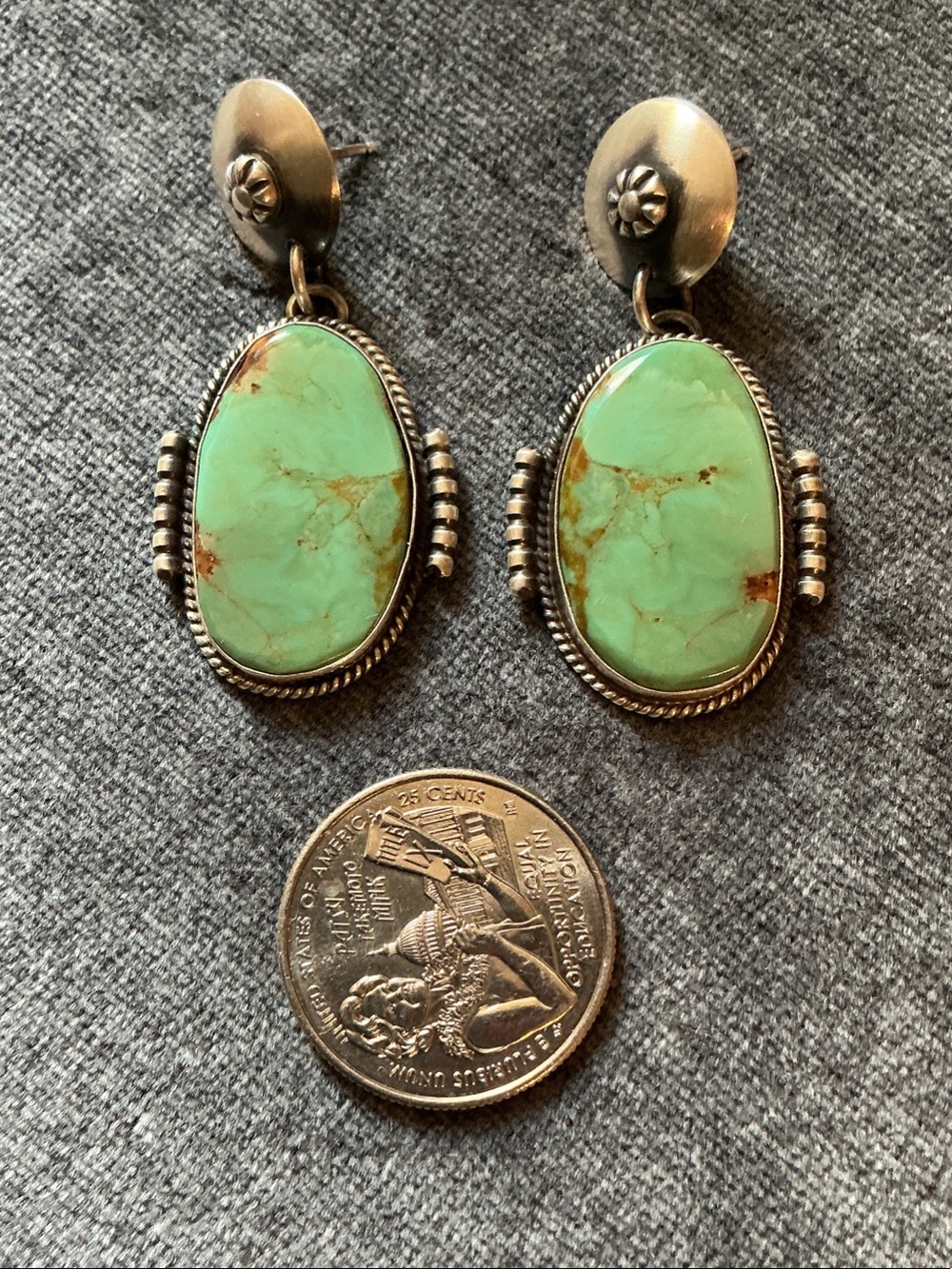 Large Turquoise Sterling Silver Southwestern Dangle Earrings